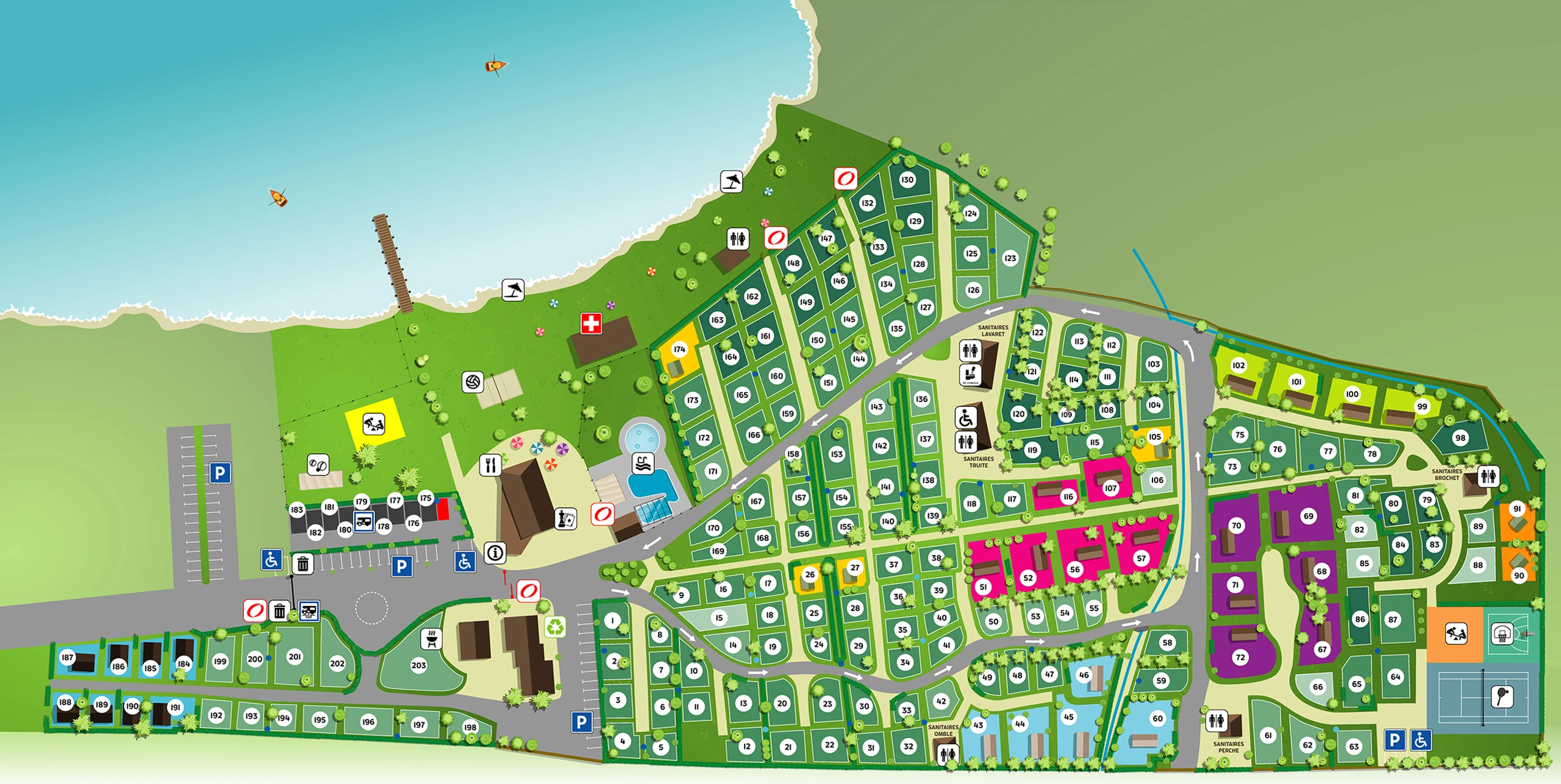 Plan du camping Détente et Clapotis, Lac de Paladru, Isère, France